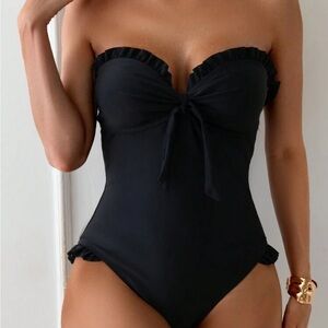SHEIN Black Ruffle One Piece Swimsuit